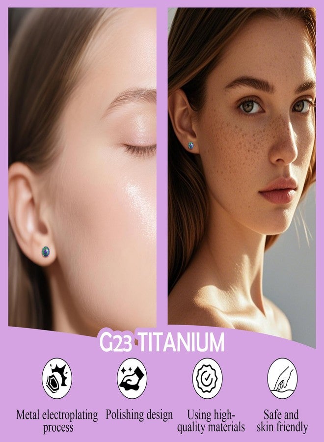 ZDE Titanium Women Flatback Earrings AAAA+ Cubic Zirconia Silver CZ Simulated Diamond Earrings Stud Hypoallergenic Cartilage Earring Piercing Jewelry 6mm (Colorful CZ, 6MM) - Image 4